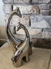 Silver Ceramic Modern Art Sculpture Of Mother Giraffe And Her Calf