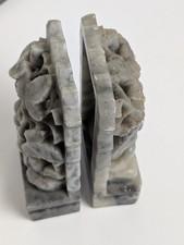 Vintage Chinese Hand Carved Soapstone Bookends - Intricate Floral Motif
