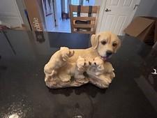 Yellow Labrador Retriever Mom Dog & Puppies Figurine–Resin Sculpture 13" Decor