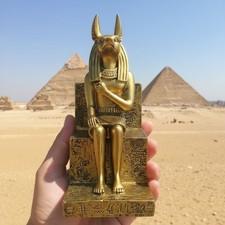 Anubis Statue on Throne 6.2" Gold Egyptian God Decor Resin Pharaoh Sculpture Art