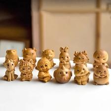 Wooden Carving Chinese 12 Zodiac Animal Statue Ornaments Craft Home Office Decor
