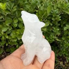 2.7" Natural White crystal Wolf carved Quartz Crystal heal Gift 1pc