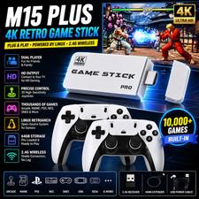 M15 Plus 4K Retro Game Stick HDMI Console 2 Wireless Controllers 64GB Games