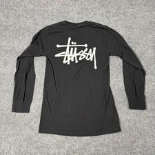 Stussy Shirt Mens Small Black Long Sleeve Logo Graphic Streetwear Tee Top Casual
