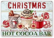 Christmas Hot Cocoa Bar Vintage Metal Tin Wall Sign 6 x 8 Inch