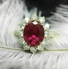 4.5Ct Oval Natural Ruby Diamond Anniversary/Wedding Ring 14k Yellow Gold Size 6