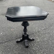 Antique Black Wood Accent Table Rectangular Carved Pedestal Base Indoor