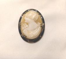 Genuine Silver and Gold metal Victorian Raised Cameo Pin Vintage Jewelry 