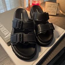 Princess Polly Black Platform Sandals Double Buckle Chunky Slides Women’s Size 6