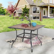 Outdoor Dining Table with Umbrella Hole Square Patio Table Wood-top for 4 Person