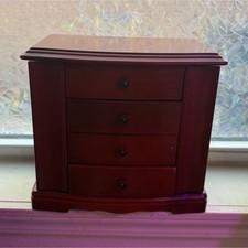 Mele & Co. Brown Wooden Jewelry Box/Music Box with Mirror, Velvet Lined