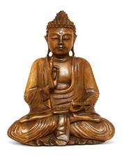 20" Large Heavy Hand Carved Wooden Serene Meditating Buddha Art Statue Sculpture