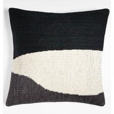 2 Crate & Barrel Corby Geo Kilim Pillow Covers 23x23 Black Grey Wool Handwoven