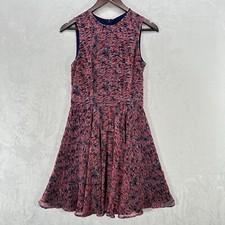 French Connection Dress Womens 4 Pink Blue Abstract Fit Flare Chiffon Party