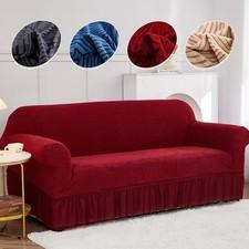 Interlaced Striped Sofa Cover 1/2/3/4 Seater Stretch Couch Protector with Skirt