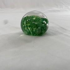Vintage Green Swirl Art Glass Paperweight Controlled Bubble Hand Blown 3"