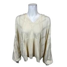 Candace Cameron Bure Womens Spilt Neckline Pointelle Hoodie Natural 1X Plus Size