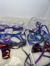 Lot Of 4 Sets Exotic Dancer Tri Top And 3 Strap Thong Sets