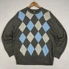 Vintage Dockers Pullover Argyle Pattern Knit Sweater Mens Large Gray Academia