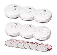 6 PACK Ecoey Photoelectric Smoke Detector Alarm Set Model FJ136GB White