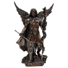 Archangel Saint Gabriel with Cross and Trumpet Statue Sculpture, 9.25"H