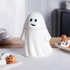 Way To Celebrate Cute 7" Ceramic Ghost Cookie Jar Halloween Decor Snack Storage