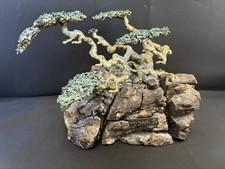 Vintage Allred Bronze Bonsai Cypress Tree Sculpture On Stone