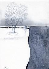 Original painting landscape romantic couple of people walking togetherWatercolor