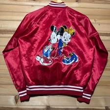 Vintage 80s Mickey & Minnie Mouse Graphic Satin Bomber Jacket USA Youth 18-20