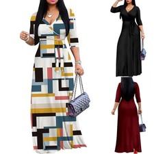 Womens V-Neck Plus Size Long Maxi Wrap Dresses Summer Sundress 3/4 Sleeve Dress