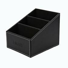 PU Leather Remote Control Holder TV Remote Organizer Caddy with 3 Compartments