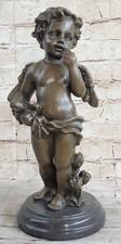 Large Auguste Moreau Cherub Angel Bronze Sculpture Statue 13" Tall Gift Artwork