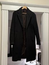 ZARA MAN Black Long Wool Blend Jacket Overcoat Pockets Size Large