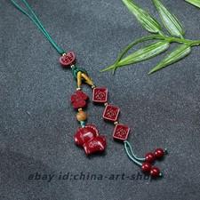 Natural Cinnabar Carved Animal Horse Cherry Blossom Car Pendant G92