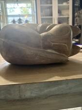 Vintage Hand Carved Wood Curled Up Sleeping  Cat  Made In Thailand