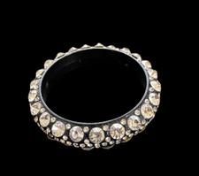 Clear Crystals Studded Bracelet on Black Enamel Metal Bangle W/ No Clasp Heavy