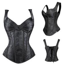 Women Classic Black Corset Bustier Gothic Burlesque Waist Trainer Overbust Tops