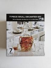 Clear Glass Skull Decanter Set with Lid, 7pc, 26.5oz Decanter, 6 Shot Glasses