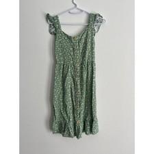 Monteau Los Angeles Sage Green Floral Button Front Ruffle Dress Medium