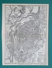LUBECK City Plan Germany - 1886 Baedeker Map 6x8" 15x20 cm