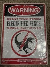 Jurassic World ELECTRIFIED FENCE RAPTOR WARNING Metal Tin 8 X 6" SIGN