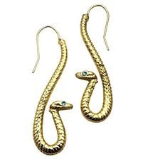 Gold Plated Snake Earrings Pierced Chandelier 2 Inch New