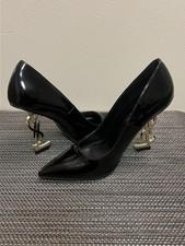 YSL Saint Laurent Opyum Pumps Black Patent Leather Heels Size EU 38 US 7.5 