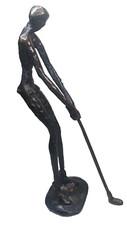 Woman Golfer Brutalist Putter Bronze Statue Cast 9 Inches With Golf Club