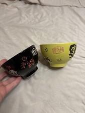 Vintage Black And Yellow Japanese Tea Bowls Porcelain Rare Find