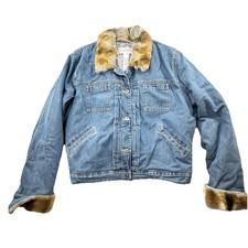 Vintage Y2K Denim Blue Jean Jacket Faux Fur Collar Trim Size Large 90’s Street