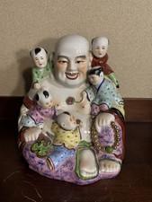 Vintage Chinese Famille Rose Laughing Buddha 5 Children Porcelain Figurine 8”