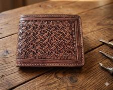 Hand Tooled Genuine Leather Bifold Wallet - Leather RFID Men Wallet