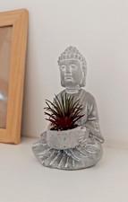 Highly Detailed Buddha Statue White Stone With Artificial Plant