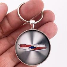 Vintage Chevy Emblem Bel Air Badge Logo with "chrome" background 1.2" keychain